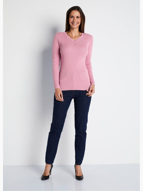 Jersey tunecino de escote con lana merino - Afibel - Kiabi