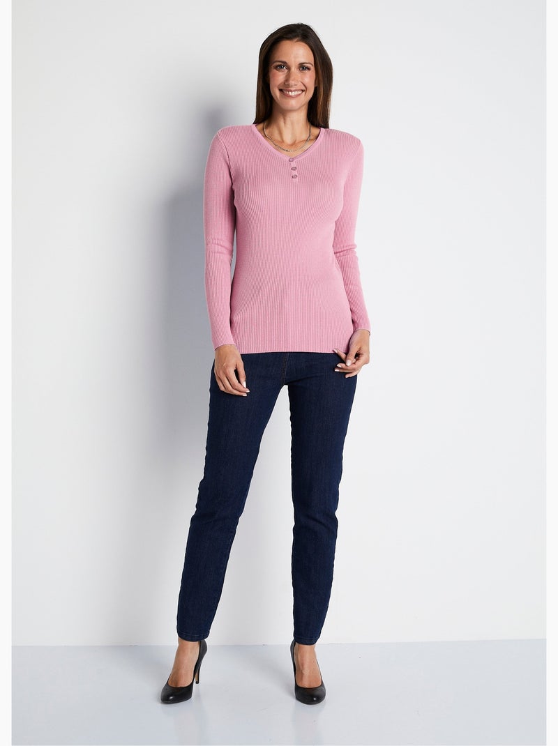 Jersey tunecino de escote con lana merino - Afibel Rose poudré - Kiabi