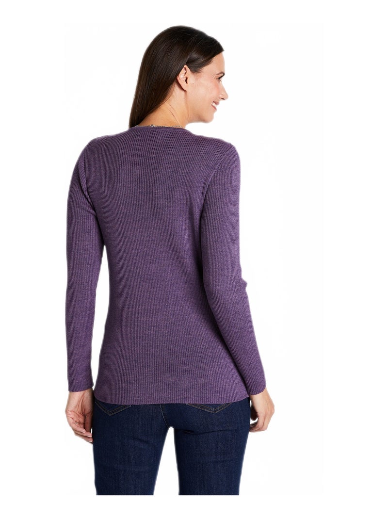 Jersey tunecino de escote con lana merino - Afibel Violeta - Kiabi