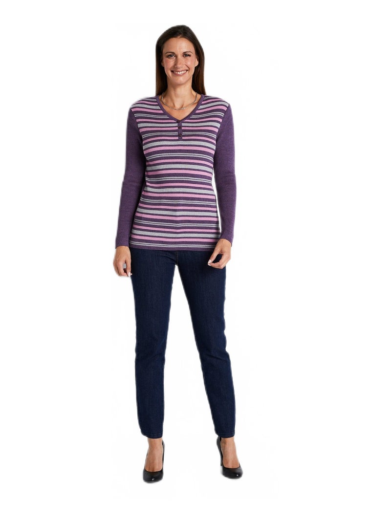 Jersey tunecino de escote con lana merino - Afibel Violeta - Kiabi