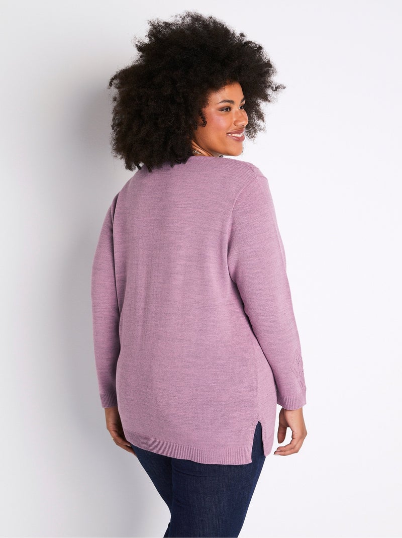 Jersey túnica calado jaspeado con cuello redondo - Afibel Violeta - Kiabi