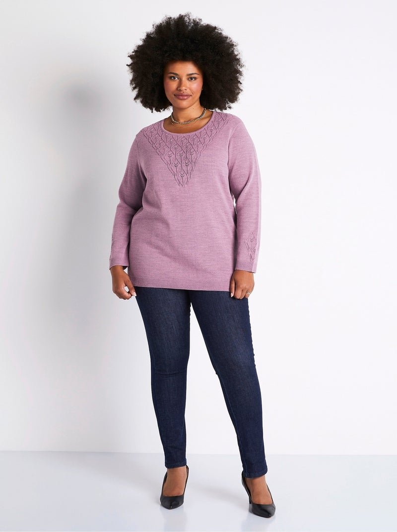 Jersey túnica calado jaspeado con cuello redondo - Afibel Violeta - Kiabi