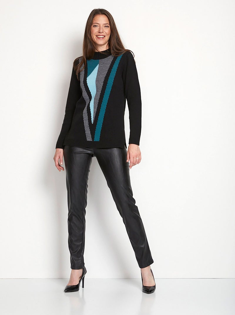 Jersey túnica de jacquard con cuello alto - Afibel Negro Verde - Kiabi