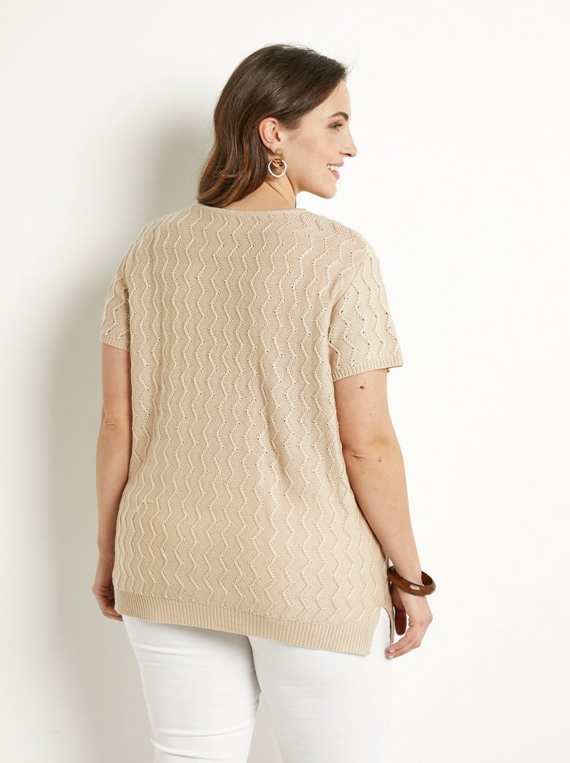 Jersey túnica de punto con relieve torcido y manga corta - Afibel Beige - Kiabi
