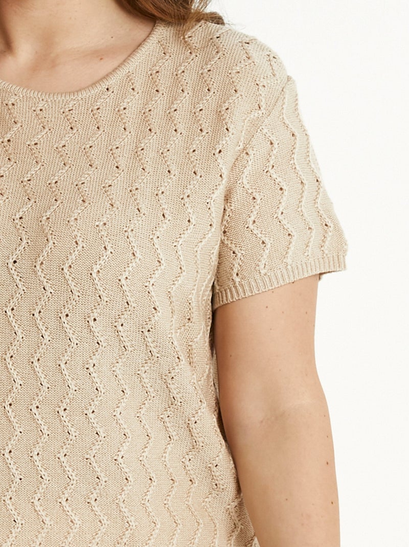 Jersey túnica de punto con relieve torcido y manga corta - Afibel Beige - Kiabi