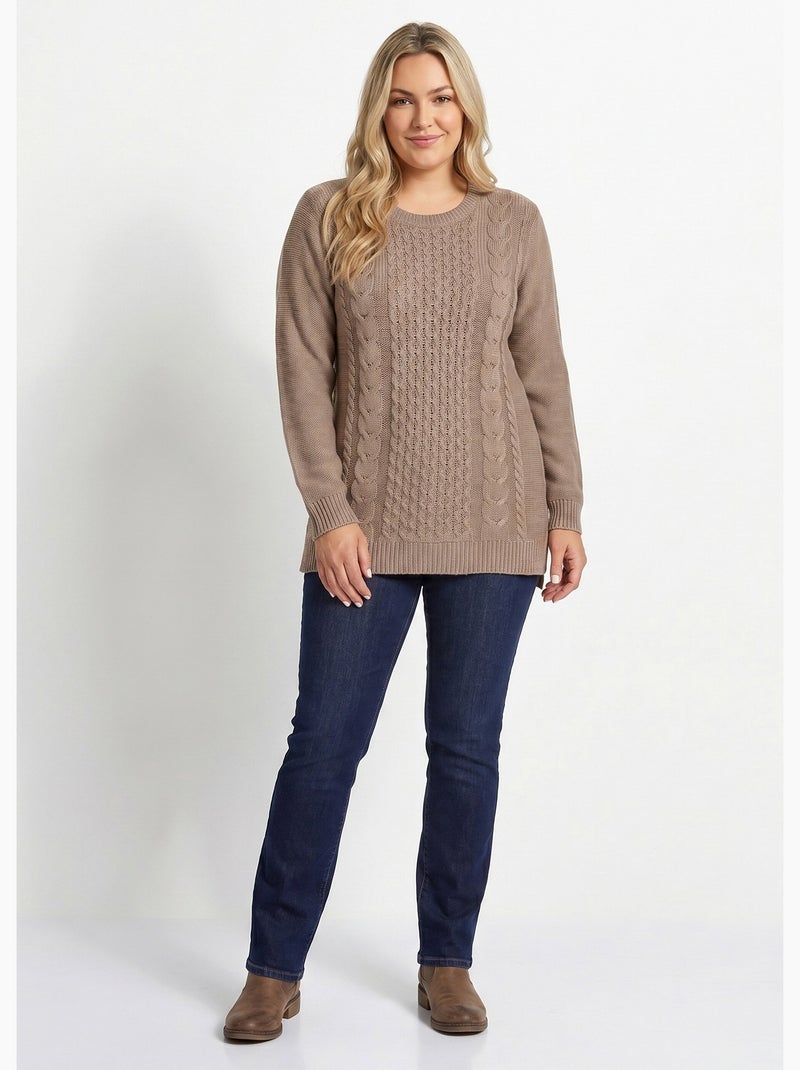 Jersey túnica de punto invertido y ochos - Afibel Taupe - Kiabi