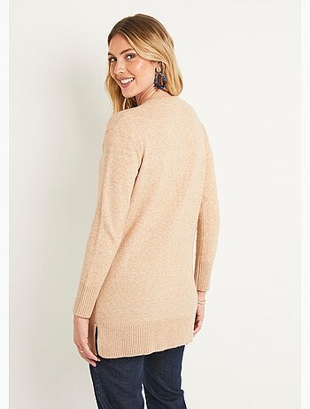 Jersey túnica largo de lana jaspeada con cuello en V - Afibel