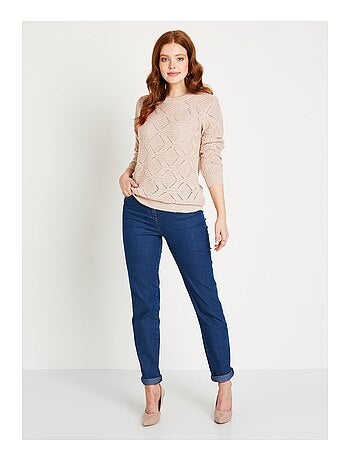 Jersey túnica midi liso con cuello redondo de punto calado - Afibel