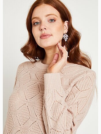 Jersey túnica midi liso con cuello redondo de punto calado - Afibel