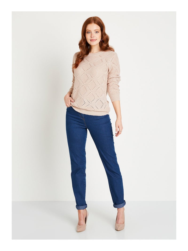 Jersey túnica, largo medio, liso, cuello redondo, vainica - Afibel Beige - Kiabi