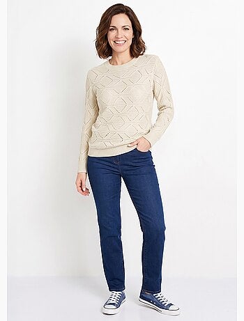 Jersey túnica midi liso con cuello redondo de punto calado - afibel