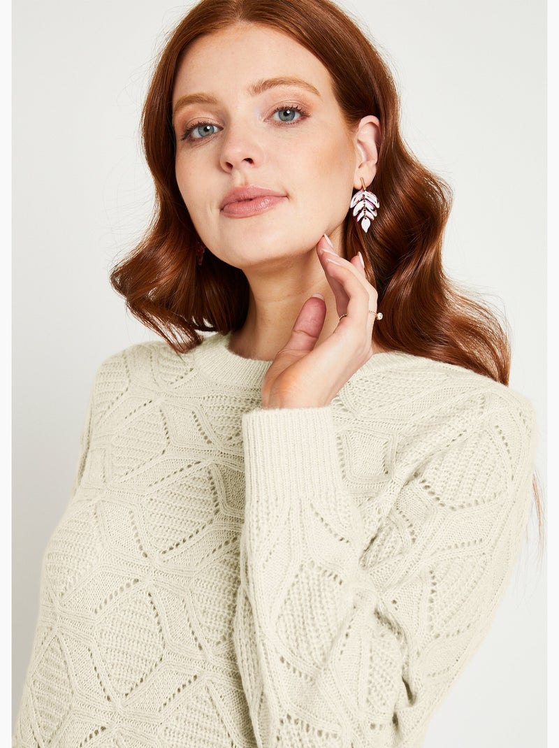Jersey túnica midi liso con cuello redondo de punto calado - Afibel Crudo - Kiabi