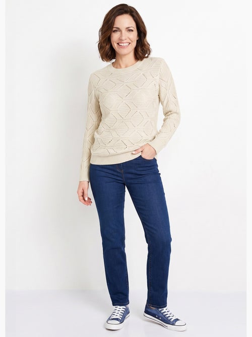 Jersey túnica midi liso con cuello redondo de punto calado - afibel - Kiabi Jersey túnica midi liso con cuello redondo de punto calado - afibel - Kiabi