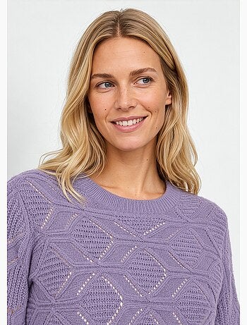 Jersey túnica midi liso con cuello redondo de punto calado - afibel