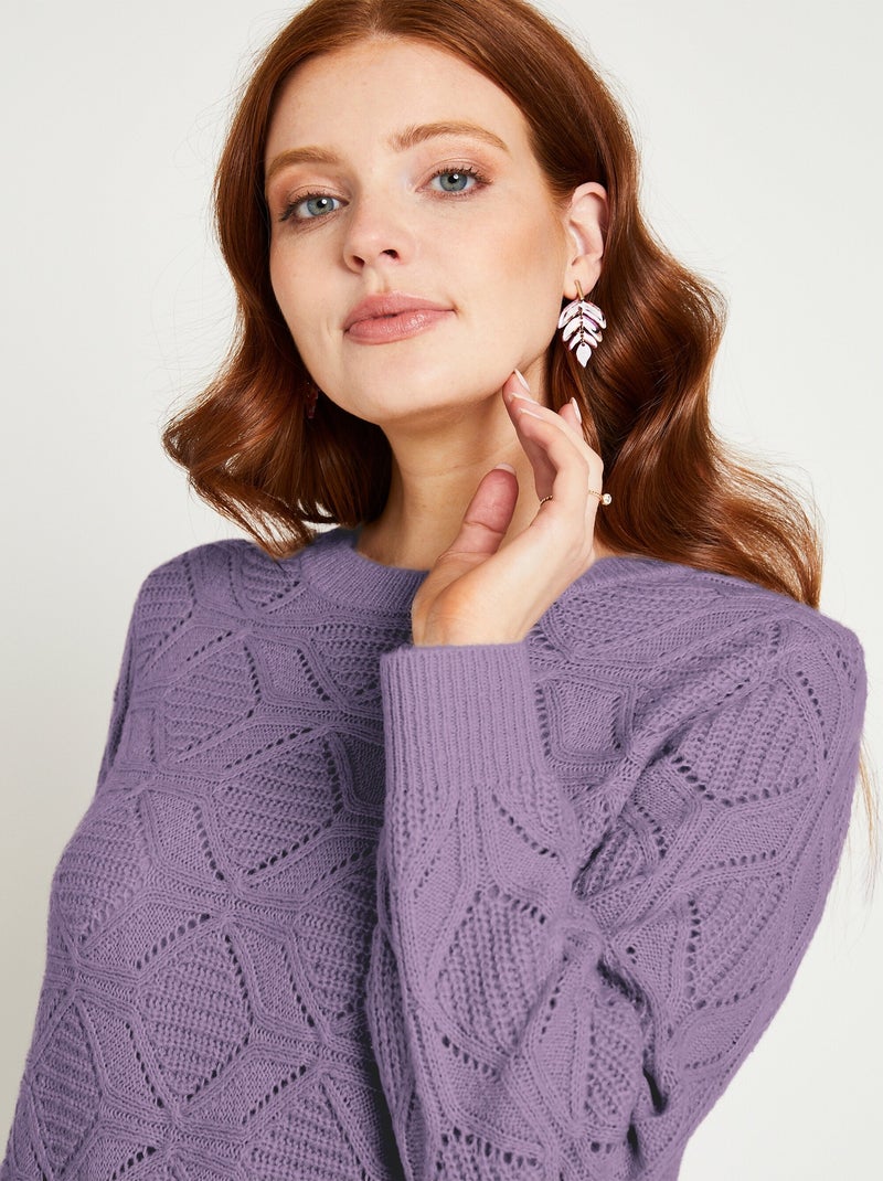 Jersey túnica midi liso con cuello redondo de punto calado - Afibel Malva chiaro - Kiabi