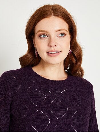 Jersey túnica midi liso con cuello redondo de punto calado - Afibel