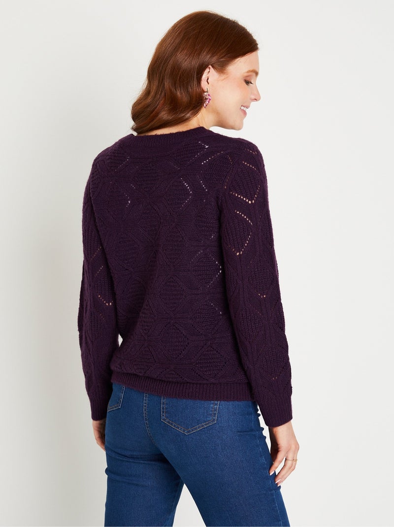 Jersey túnica midi liso con cuello redondo de punto calado - Afibel Violeta - Kiabi