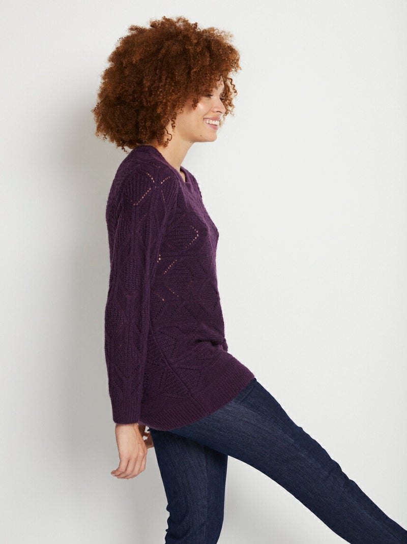 Jersey túnica midi liso con cuello redondo de punto calado - Afibel Violeta - Kiabi