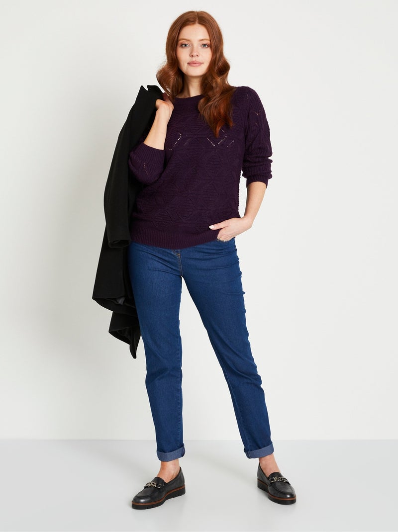 Jersey túnica midi liso con cuello redondo de punto calado - Afibel Violeta - Kiabi