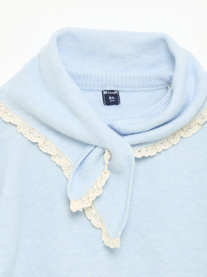 Jersey y pañuelo de punto con bordes de ganchillo - 2 piezas Azul - Kiabi