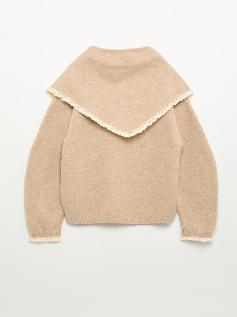 Jersey y pañuelo de punto con bordes de ganchillo - 2 piezas Beige - Kiabi