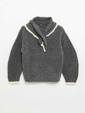 Jersey y pañuelo de punto con bordes de ganchillo - 2 piezas