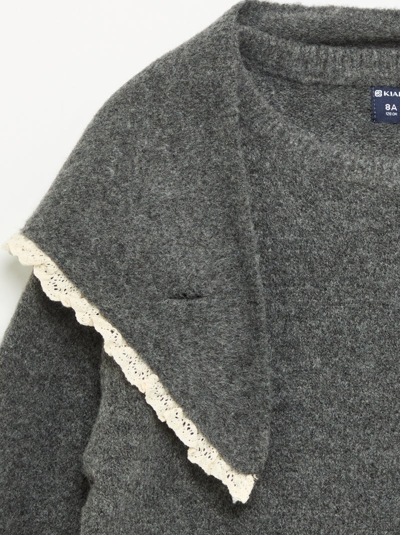 Jersey y pañuelo de punto con bordes de ganchillo - 2 piezas Gris - Kiabi