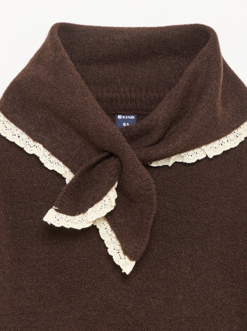Jersey y pañuelo de punto con bordes de ganchillo - 2 piezas Marron - Kiabi