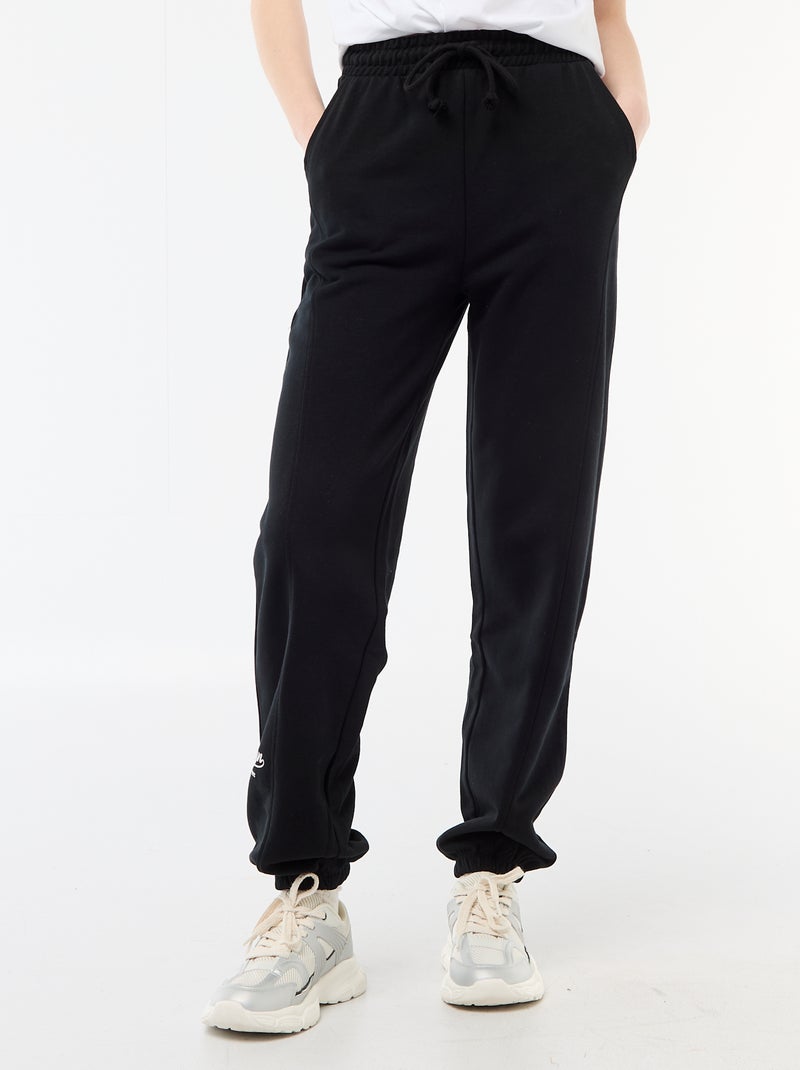 Joggers corte barrel de algodón liso Negro - Kiabi