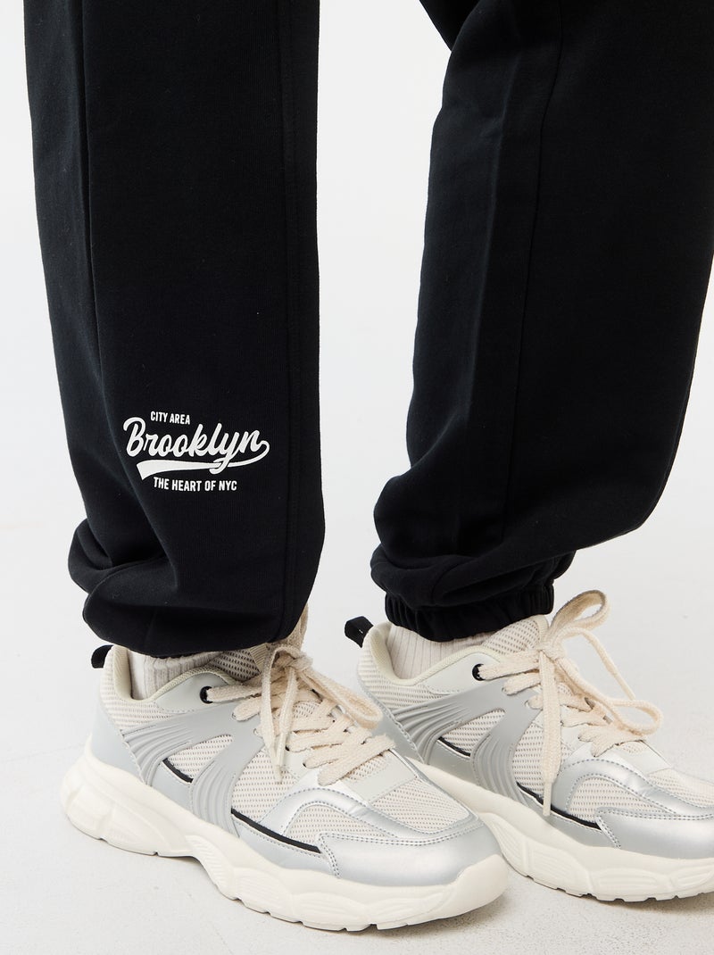 Joggers corte barrel de algodón liso Negro - Kiabi