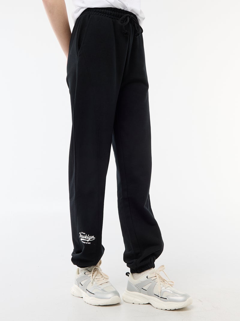 Joggers corte barrel de algodón liso Negro - Kiabi