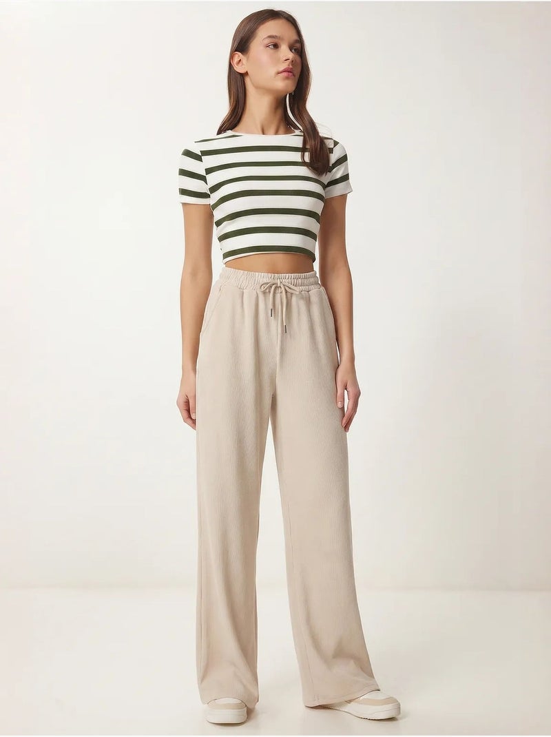 Joggers de mujer de pernera ancha en modal istanbul Beige arcilla - Kiabi