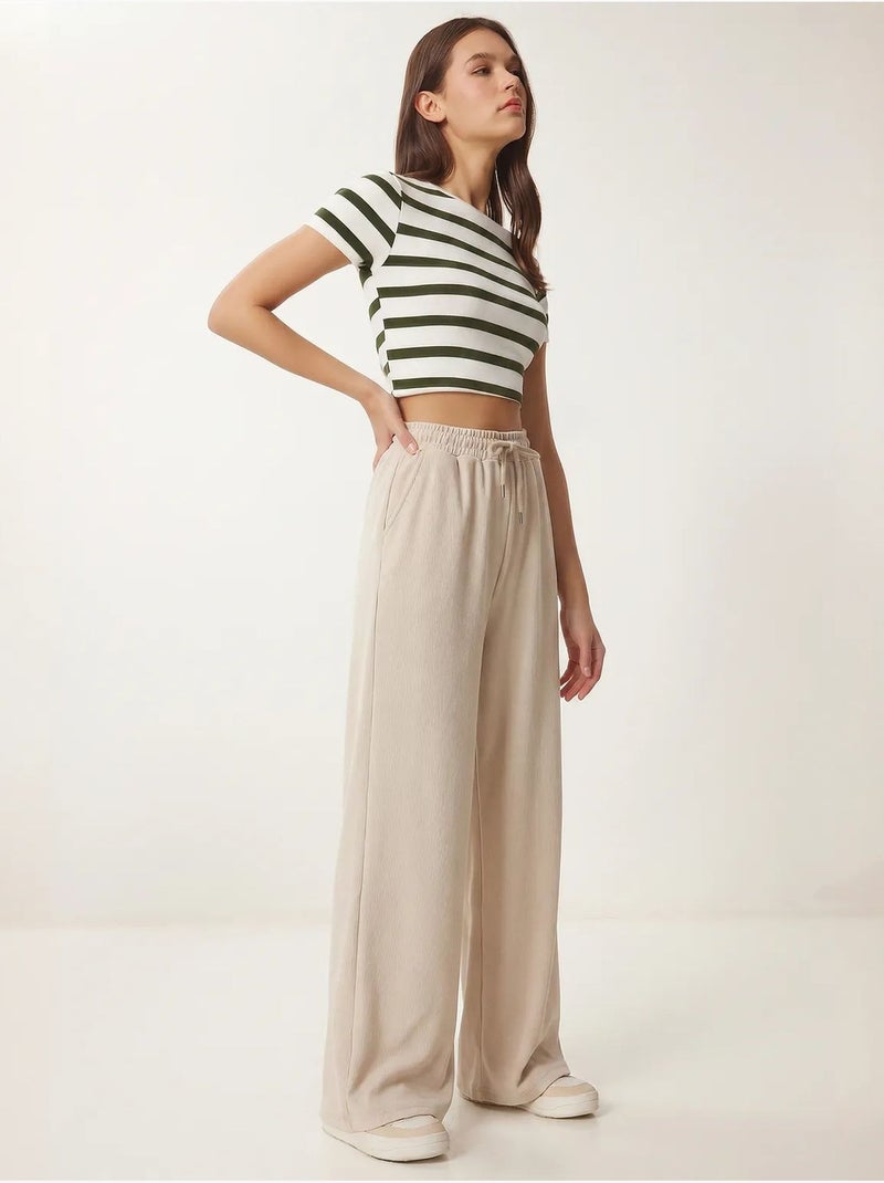 Joggers de mujer de pernera ancha en modal istanbul Beige arcilla - Kiabi