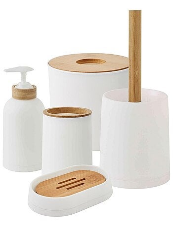 Juego baño PRIMA de 5 piezas Guy Levasseur – plástico blanco y bambú