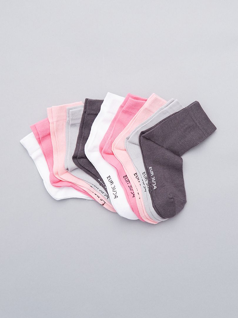 Juego de 10 pares de calcetines lisos rosa/gris/blanco - Kiabi