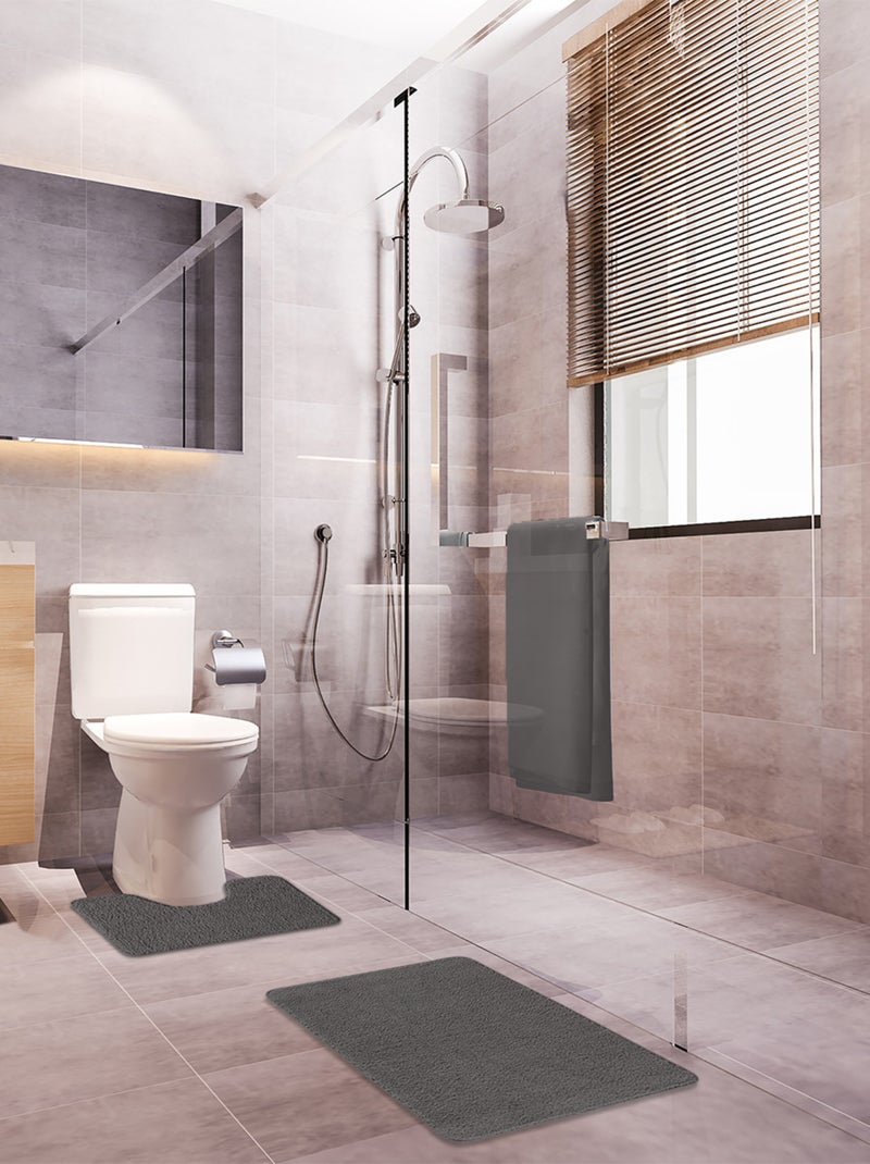 Juego de 2 alfombras de baño de poliéster 50x80cm + 50x40cm Gris antracita - Kiabi