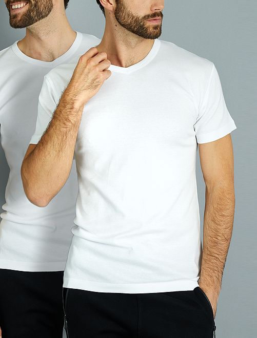 Juego de 2 camisetas de algodón con cuello de pico 'Dim'                             blanco 
