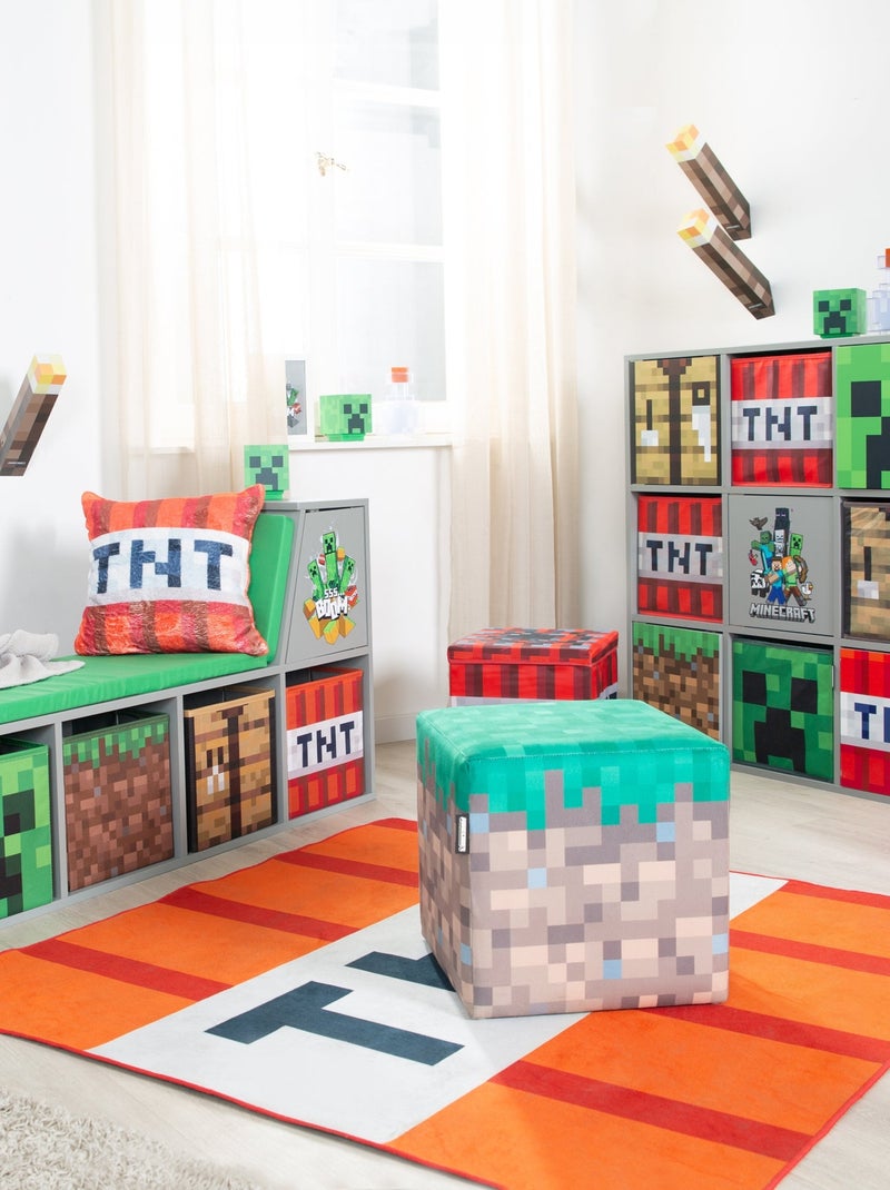Juego de 2 puffs en terciopelo - bloque de hierba y cubo TNT 'Roba' - Minecraft Multicolor - Kiabi