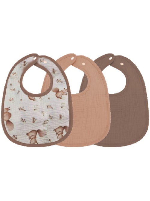 Juego de 3 baberos para bebé en gasa de algodón, estampado Nogal, de Les Chatounets - Kiabi