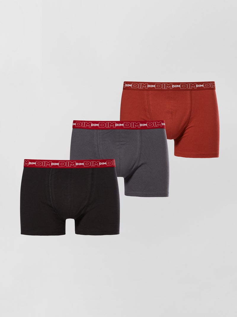 Juego de 3 boxers de algodón elástico de 'Dim' gris/rojo/negro - Kiabi