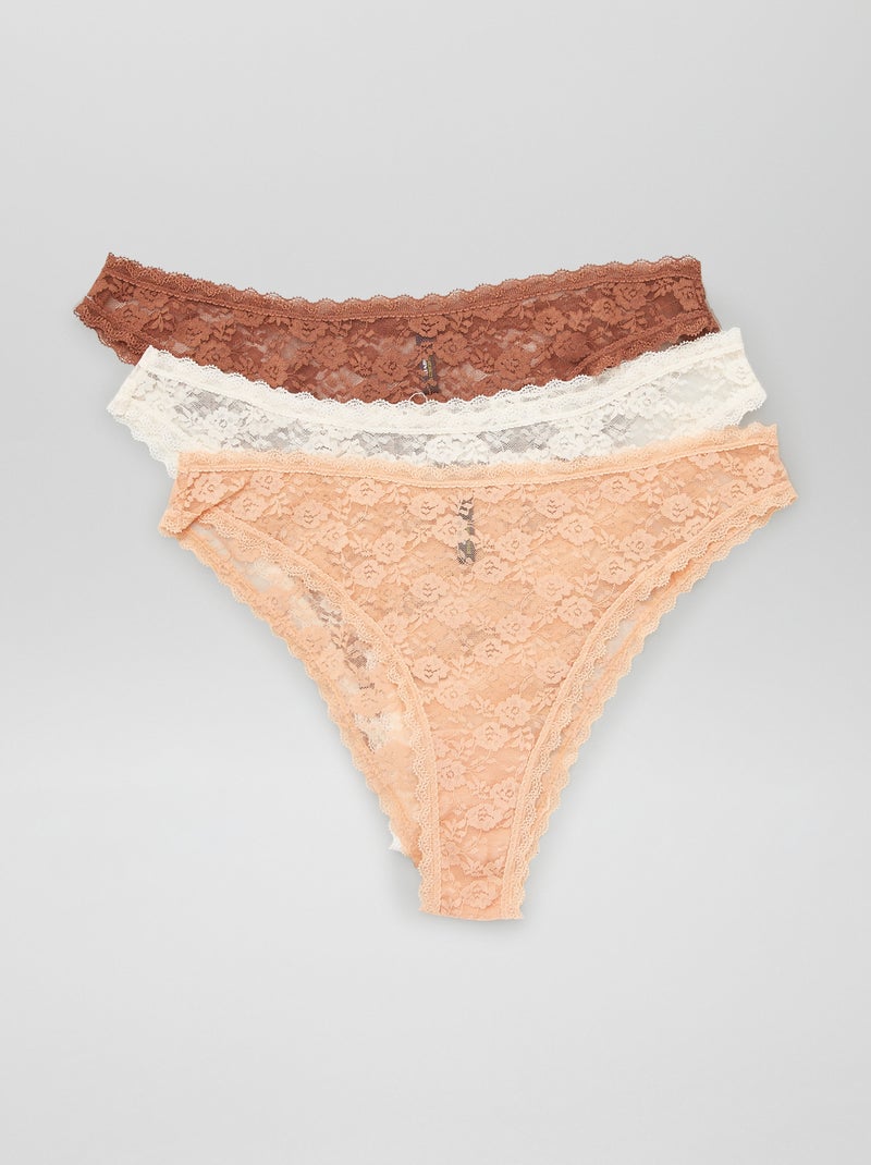 Juego de 3 braguitas brasileñas de encaje BEIGE - Kiabi