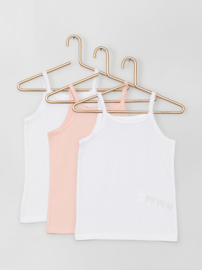 Juego de 3 camisetas de tirantes de algodón blanco/rosa - Kiabi