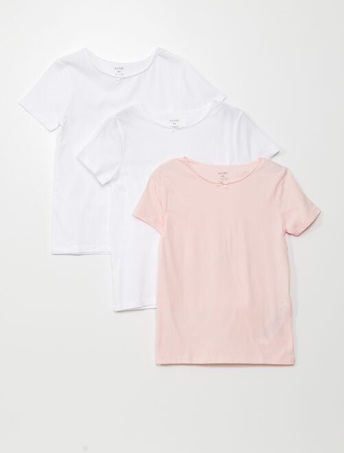 Juego de 3 camisetas lisas                             blanco/rosa 
