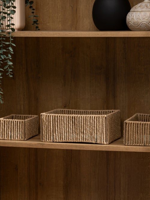 Juego de 3 cestas rectangulares en metal y papel natural - Kiabi