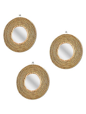 Juego de 3 espejos de pared redondos de algas marinas de 25 cm