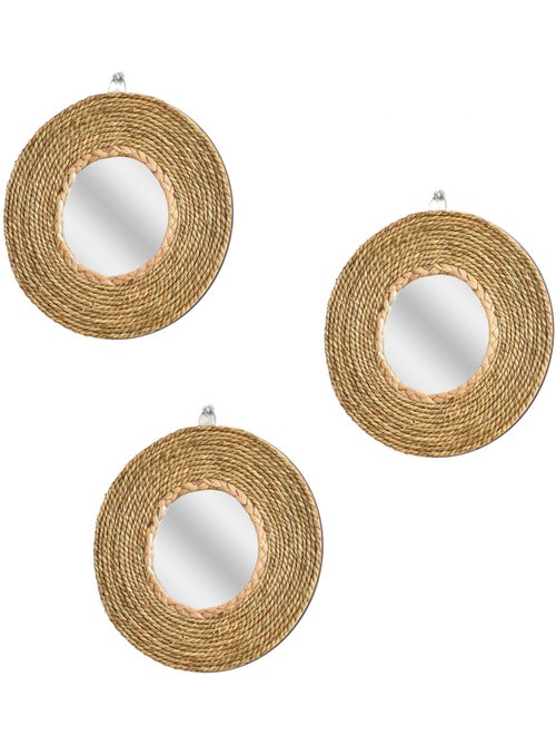 Juego de 3 espejos redondos de pared de yute 25 cm – Future Home - Kiabi