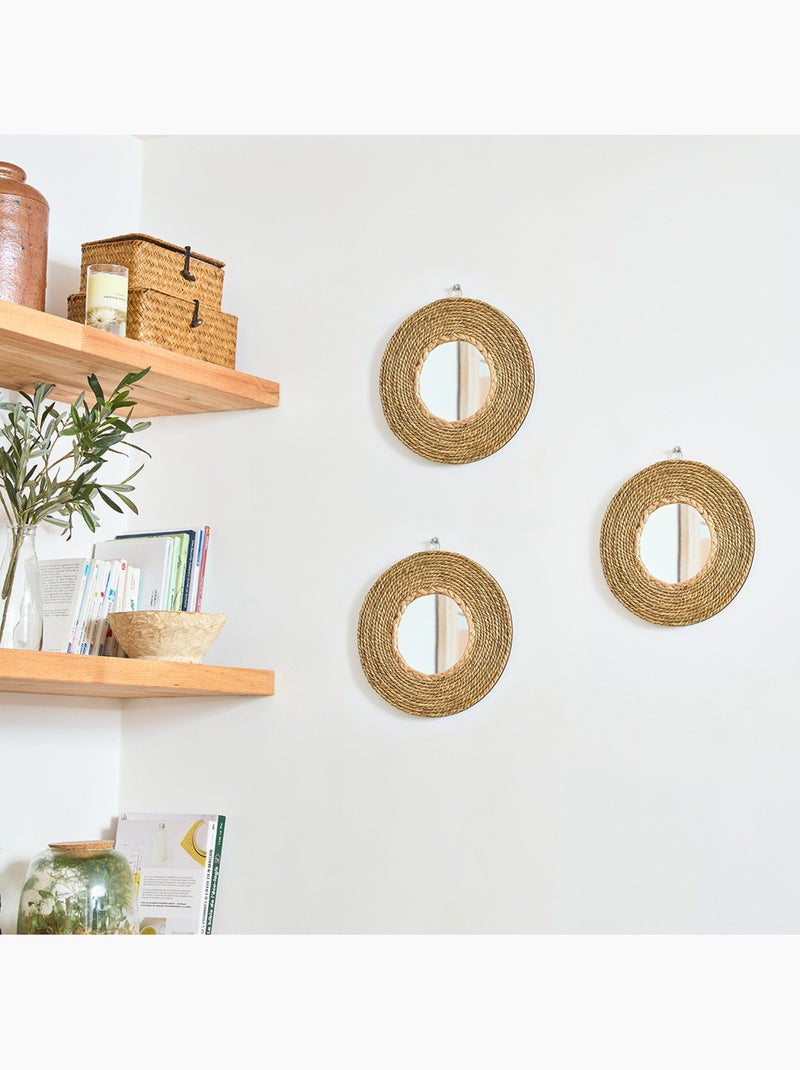Juego de 3 espejos redondos de pared de yute 25 cm – Future Home Beige natural - Kiabi
