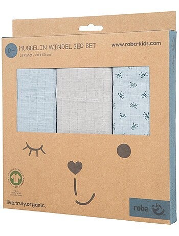 Juego de 3 muselinas en algodón orgánico - ROBA 'Lil planet'