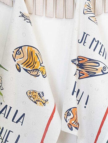 Juego de 3 paños de cocina de algodón con mensajes y motivos de peces
