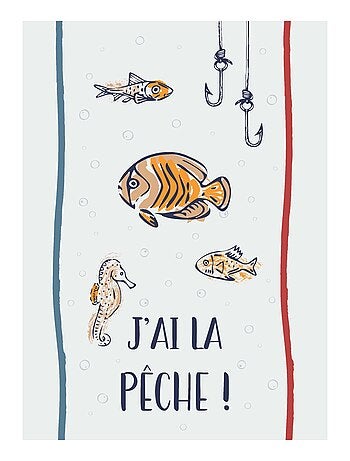 Juego de 3 paños de cocina de algodón con mensajes y motivos de peces